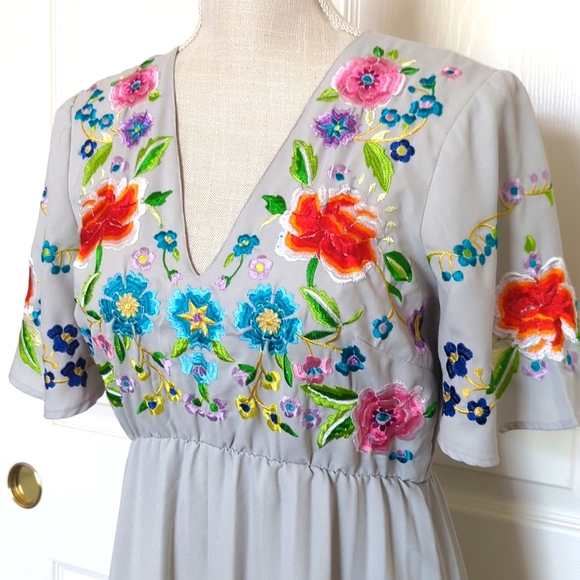 Asos Embroidered Pleated Maxi Dress - Picture 5 of 9